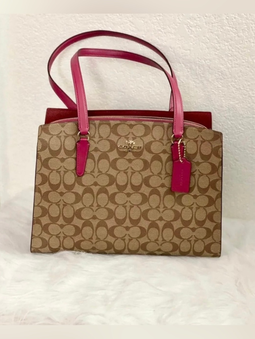 NWT Coach Tatum Carryall Tote 40 In Signature Canvas C4075 Khaki/Bright Violet